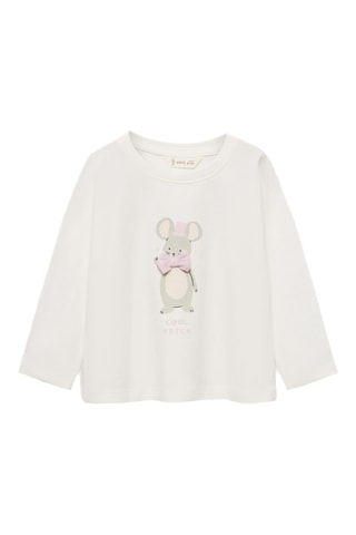 T-shirt coton imprimé - Blanc cassé