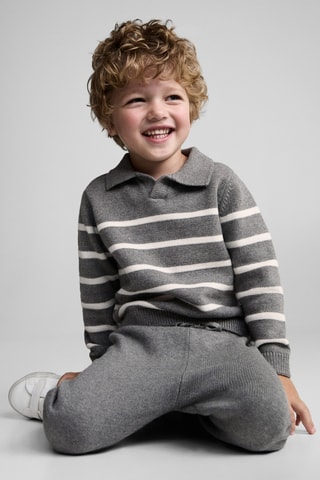 Pull-over col polo - Gris chiné