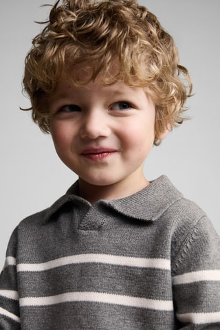 Pull-over col polo - Gris chiné