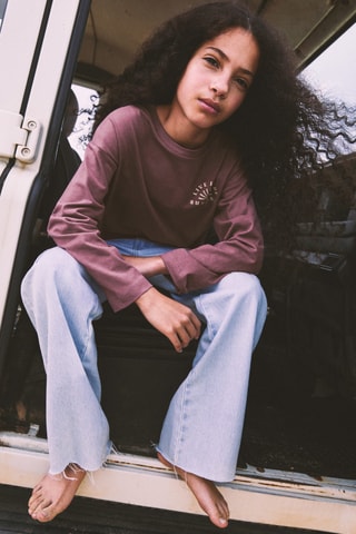 T-shirt manches longues imprimé - Prune
