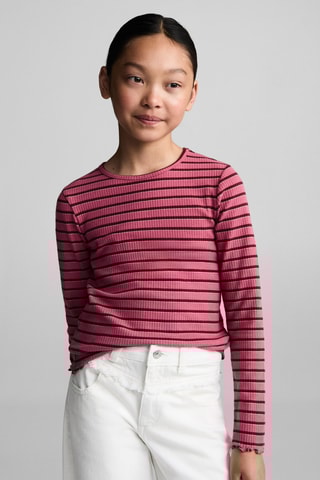 T-shirt manches longues rayures - Rose