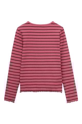 T-shirt manches longues rayures - Rose