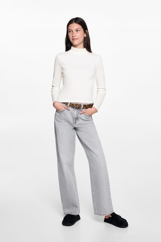 T-shirt coton manches longues - Blanc cassé