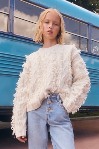 Pull-over maille franges - Écru