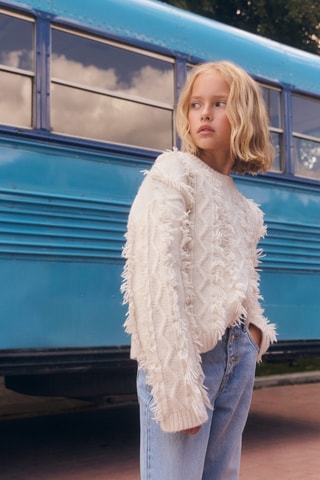 Pull-over maille franges - Écru