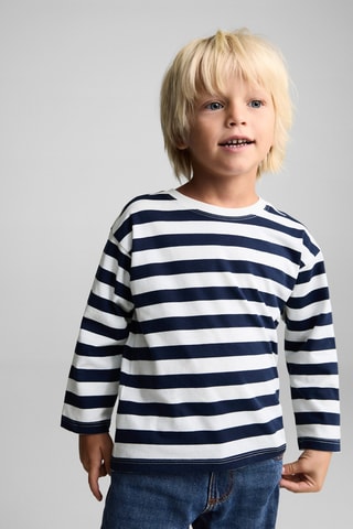 T-shirt manches longues rayures - Bleu marine