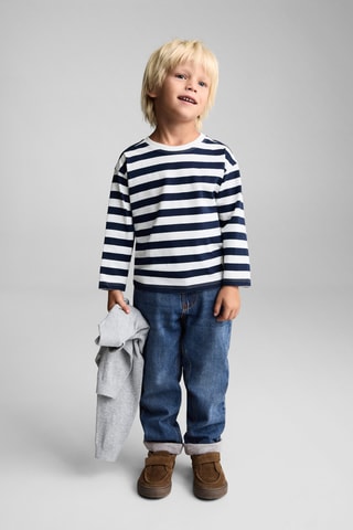 T-shirt manches longues rayures - Bleu marine