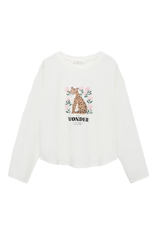 T-shirt panthère manches longues - Blanc cassé