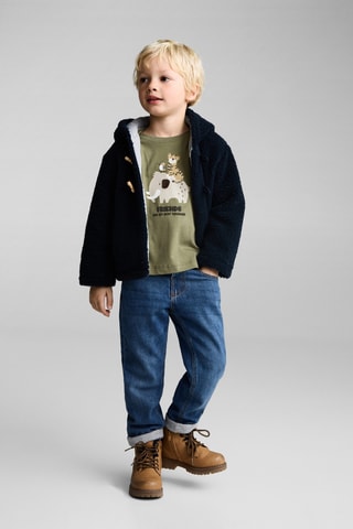 T-shirt manches longues imprimé relief - Kaki