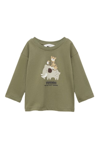 T-shirt manches longues imprimé relief - Kaki