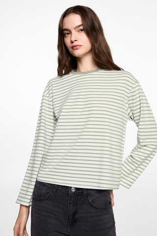 T-shirt manches longues rayures - Vert