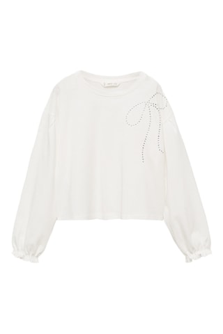 T-shirt manches longues détail strass - Blanc cassé