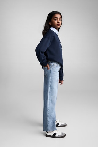 Jean wideleg revers effilochés - Bleu clair