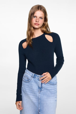 Pull-over à rayures et ouvertures - Bleu marine