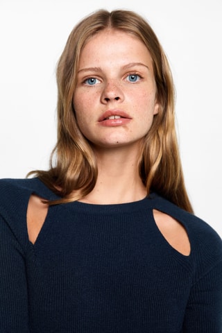 Pull-over à rayures et ouvertures - Bleu marine
