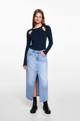 Pull-over à rayures et ouvertures - Bleu marine