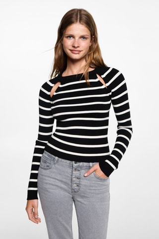 Pull-over à rayures et ouvertures - Noir