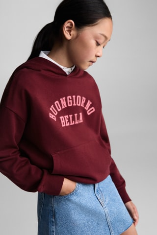 Sweat-shirt imprimé capuche - Bordeaux