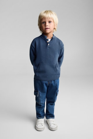 Pull-over maille poche kangourou - Indigo