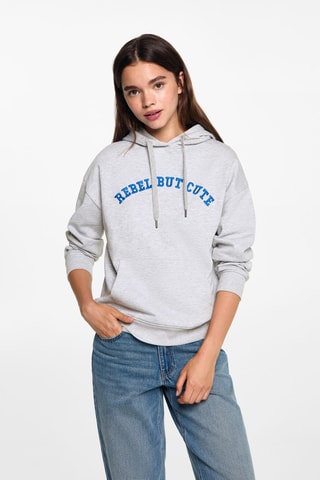 Sweat-shirt message brodé - Gris clair chiné