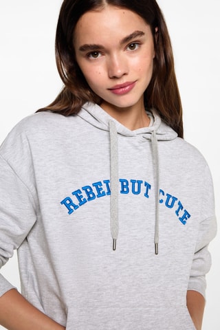 Sweat-shirt message brodé - Gris clair chiné