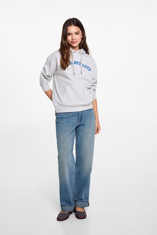 Sweat-shirt message brodé - Gris clair chiné