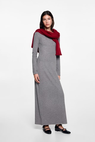 Robe midi à bords côtelés - Gris chiné