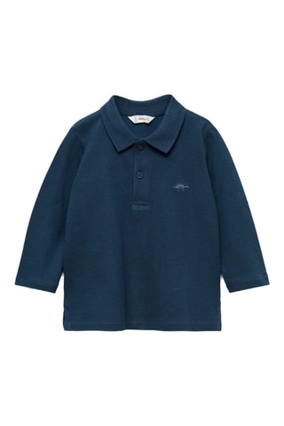 Polo coton à manches longues - Bleu marine