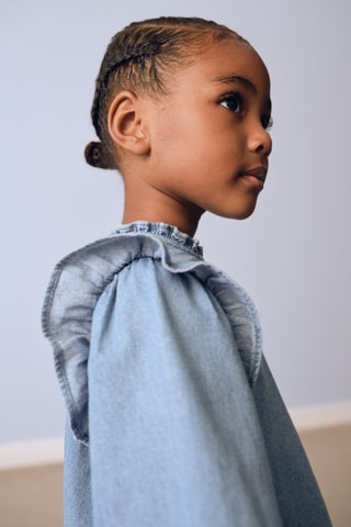 Blouse denim volant - Bleu