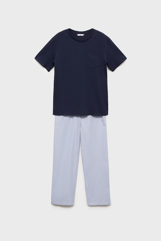 Pyjama long à rayures - Bleu marine