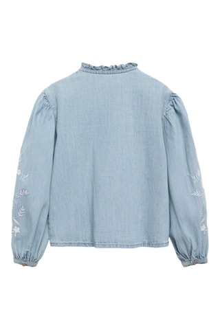 Blouse denim brodée - Bleu
