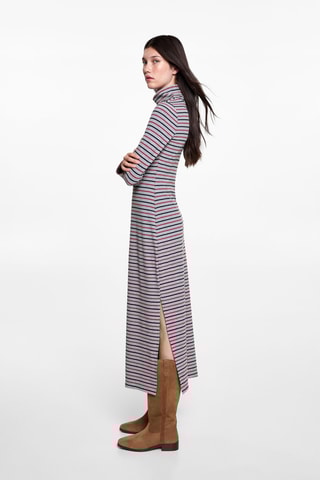 Robe col roulé rayures - Gris chiné
