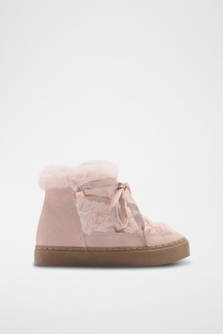 Bottines lacets fausse fourrure - Rose