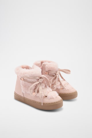 Bottines lacets fausse fourrure - Rose