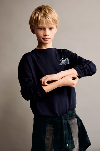 T-shirt manches longues imprimé - Bleu marine