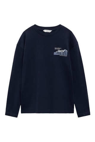 T-shirt manches longues imprimé - Bleu marine