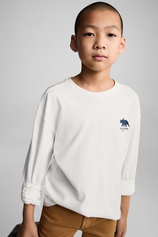 T-shirt manches longues imprimé - Blanc cassé