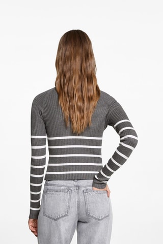 Pull-over à col montant en maille côtelée - Gris chiné
