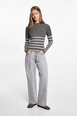 Pull-over à col montant en maille côtelée - Gris chiné
