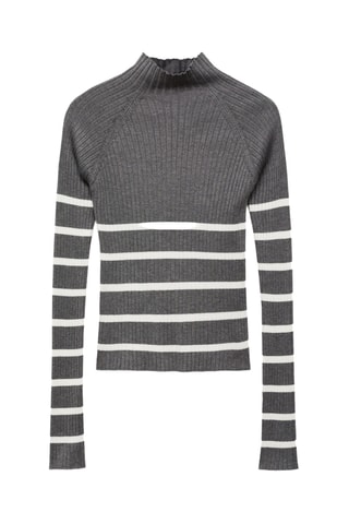 Pull-over à col montant en maille côtelée - Gris chiné
