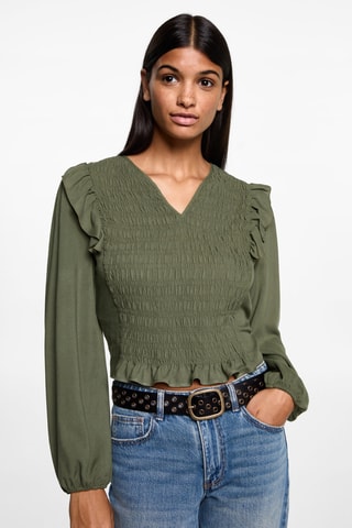 Blouse froncée volants - Kaki