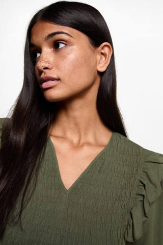 Blouse froncée volants - Kaki