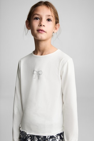 T-shirt coton strass - Blanc cassé