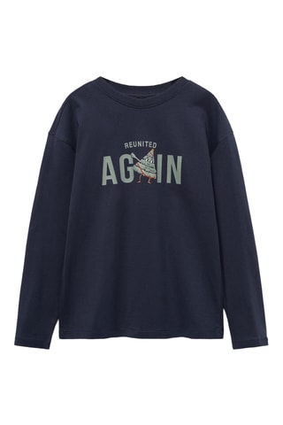T-shirt coton manches longues - Bleu marine