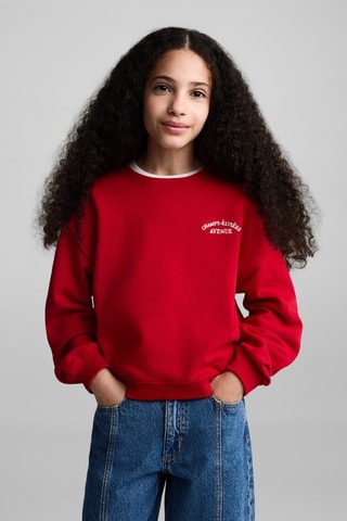 Sweat-shirt coton détails brodés - Rouge