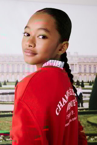 Sweat-shirt coton détails brodés - Rouge