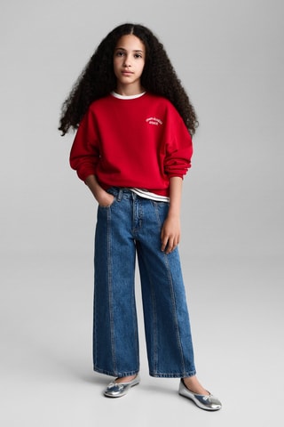 Sweat-shirt coton détails brodés - Rouge
