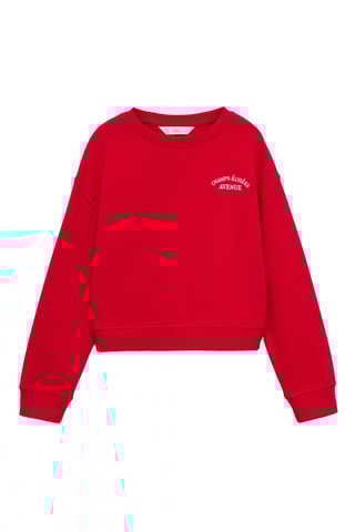 Sweat-shirt coton détails brodés - Rouge
