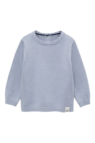 Pull-over maille coton lin col rond - Ciel