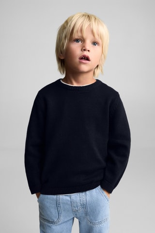 Pull-over maille coton lin col rond - Bleu marine